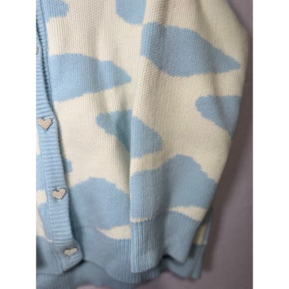 KokoKuma Blue Cow Print Cardigan L Coquette Soft Girl Y2K Kawaii Cottagecore - Picture 4 of 10